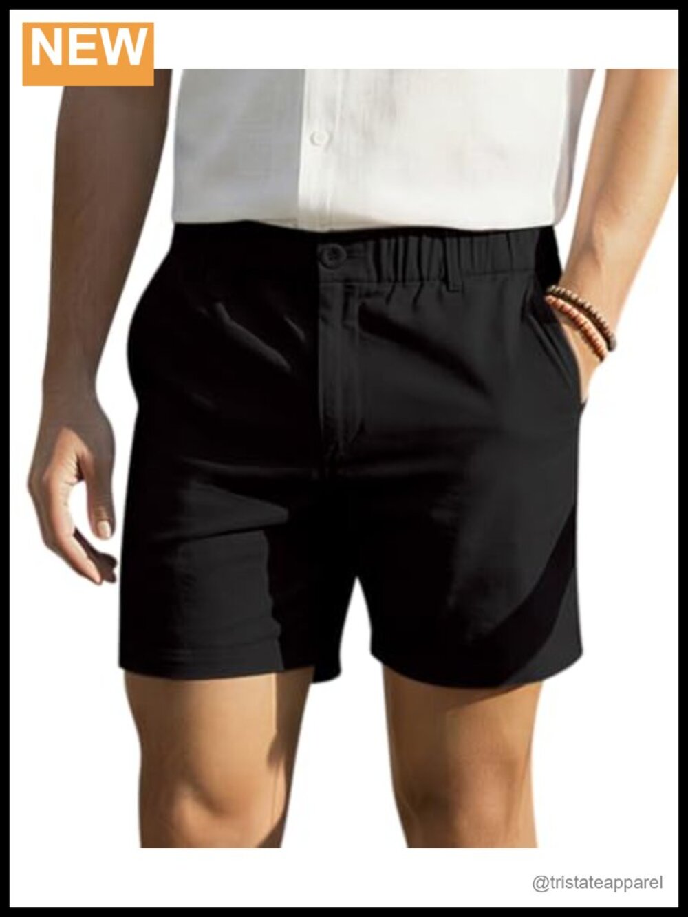 Men's Cotton Casual Chino Shorts 5" Inseam Elastic Waist Classic Fit